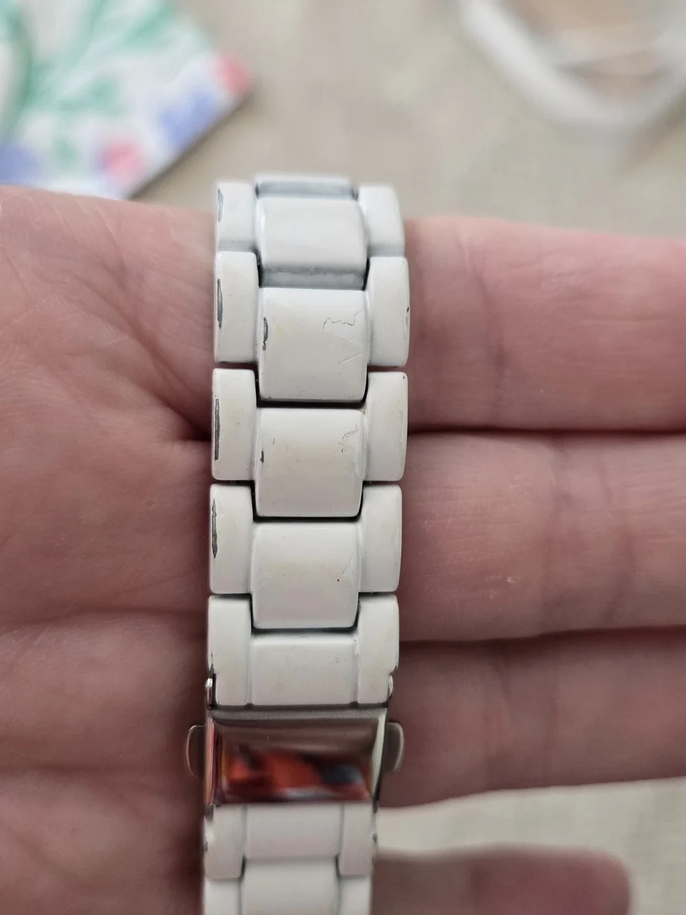 Geneva Women's White Crystal Accent Ceramic Link Watch